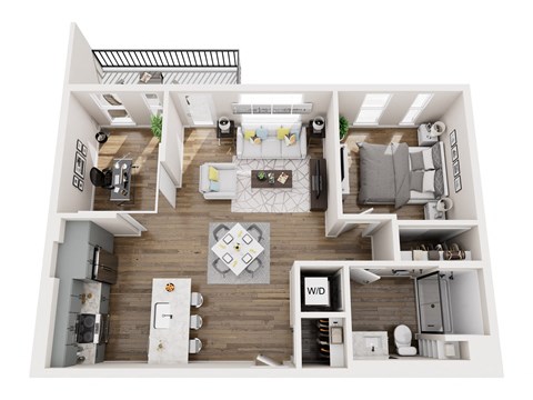Floor plan for 1 bed, 1 bath, 845 sqft